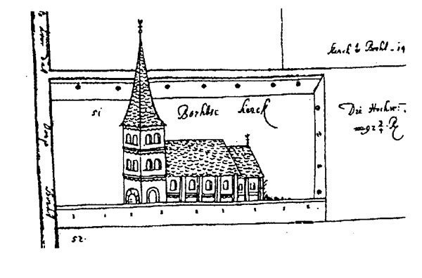 1703 Darstellung der Borther Kirche im Atlas der Wallacher Deichschau